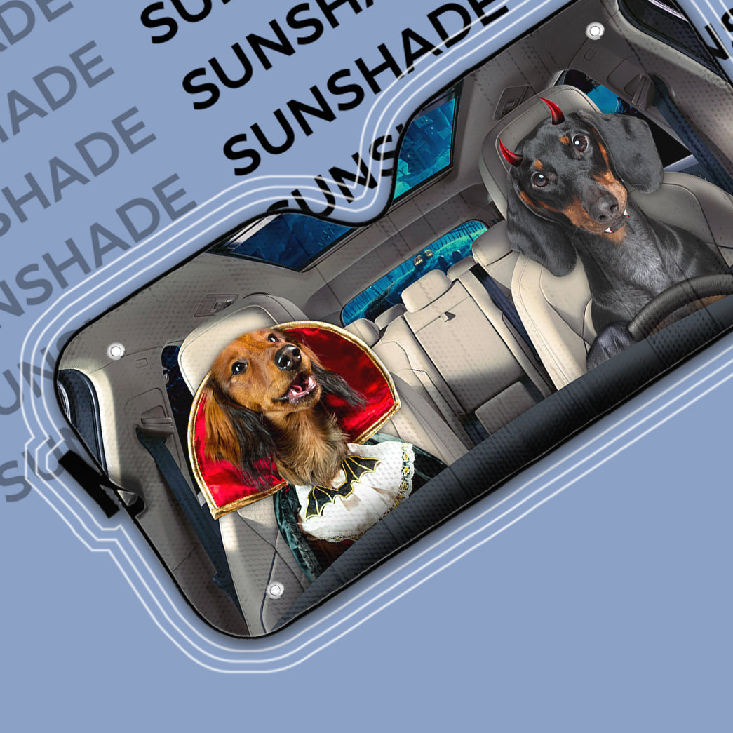 Gearhumans 3D Halloween Dachshund Dogs Vampire Custom Car Auto Sunshade