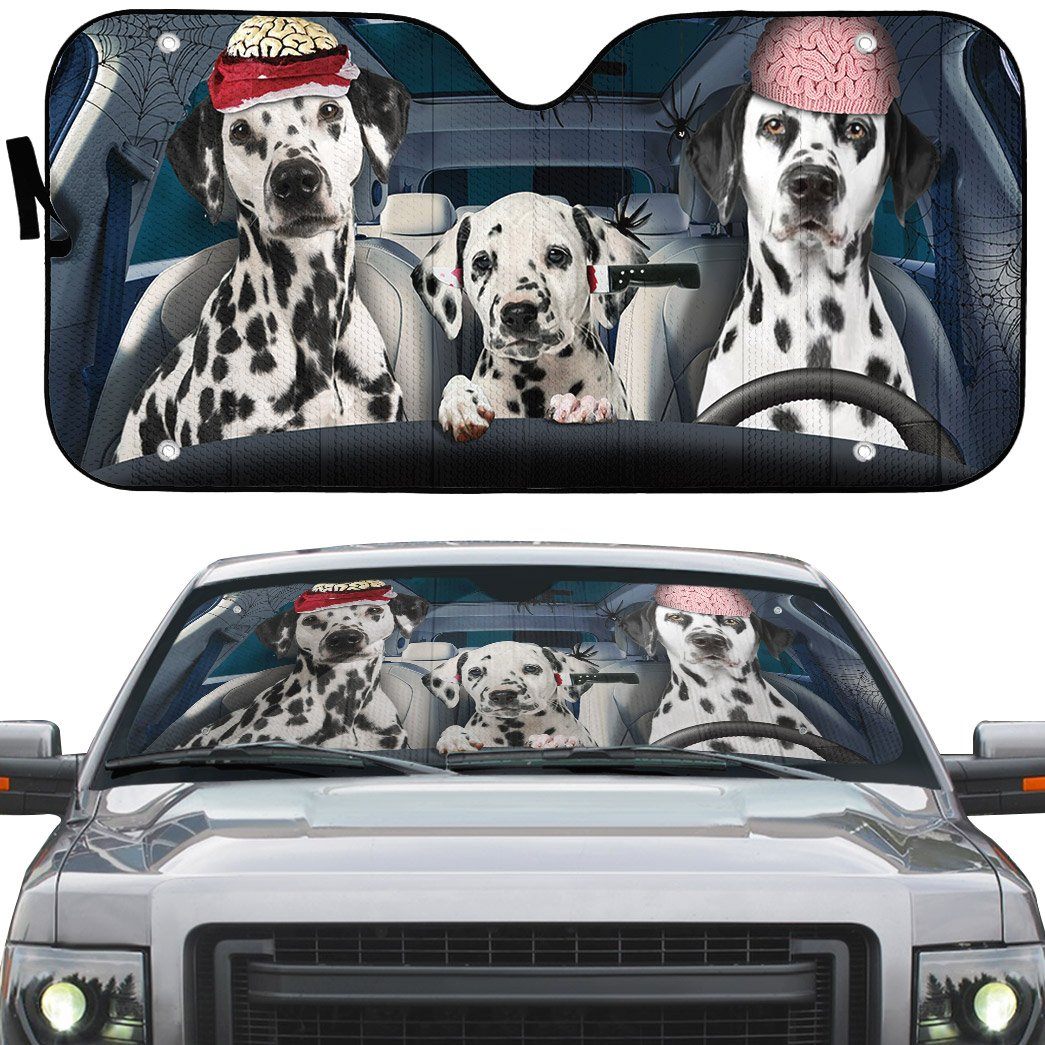 Gearhumans 3D Halloween Dalmatian Family Custom Car Auto Sunshade
