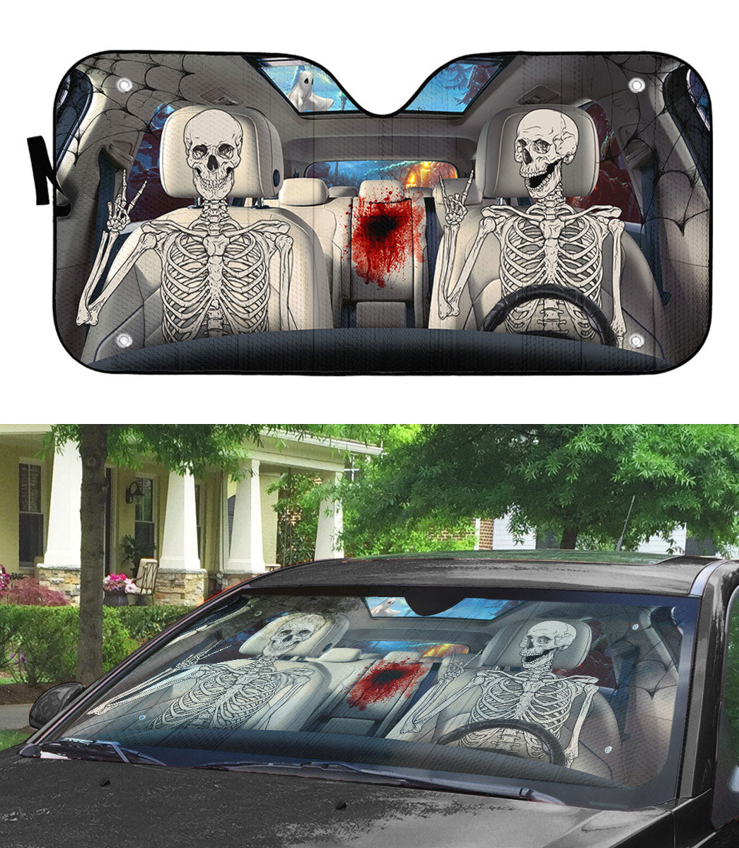 Gearhumans 3D Halloween Funny Skeleton Custom Car Auto Sunshade