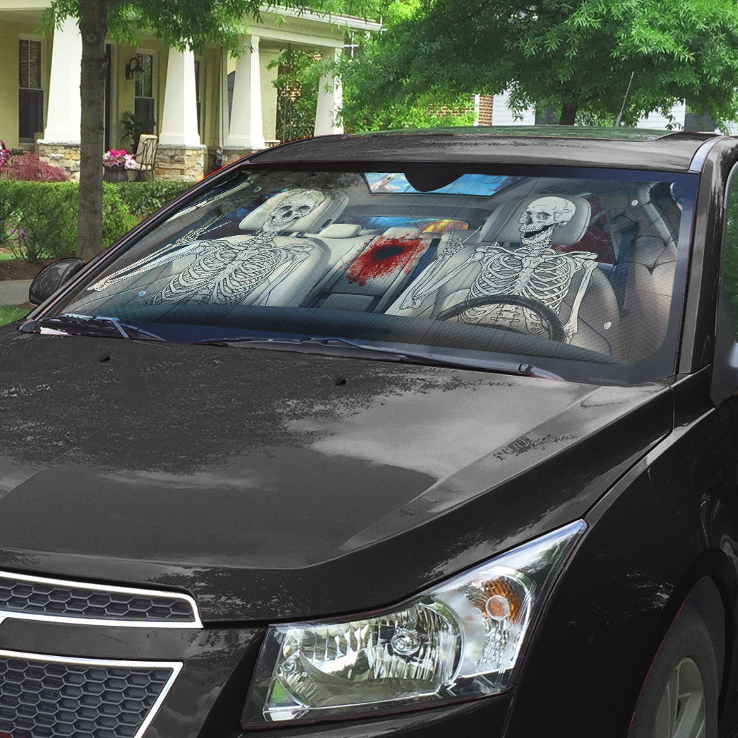 Gearhumans 3D Halloween Funny Skeleton Custom Car Auto Sunshade