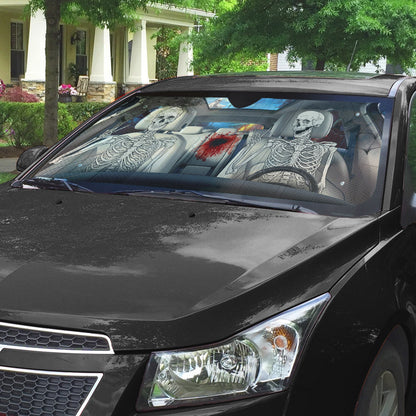 Gearhumans 3D Halloween Funny Skeleton Custom Car Auto Sunshade