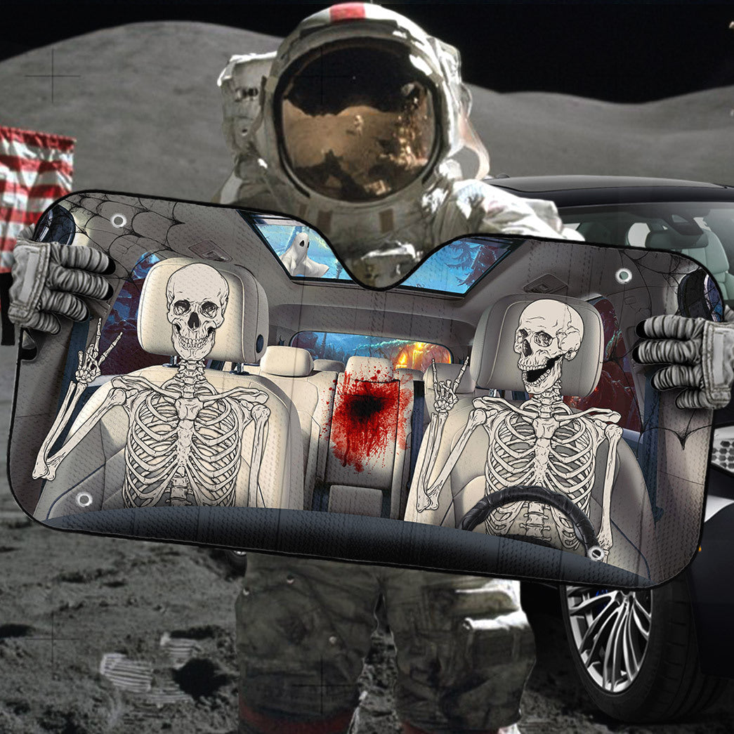 Gearhumans 3D Halloween Funny Skeleton Custom Car Auto Sunshade