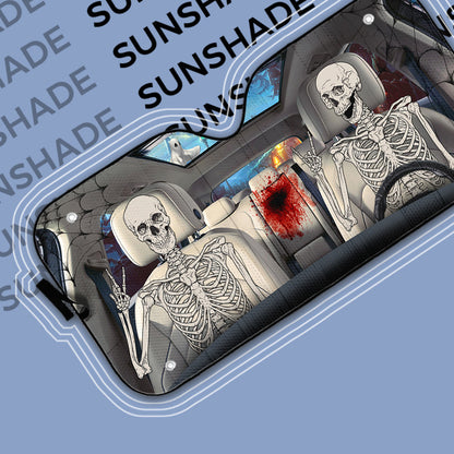Gearhumans 3D Halloween Funny Skeleton Custom Car Auto Sunshade