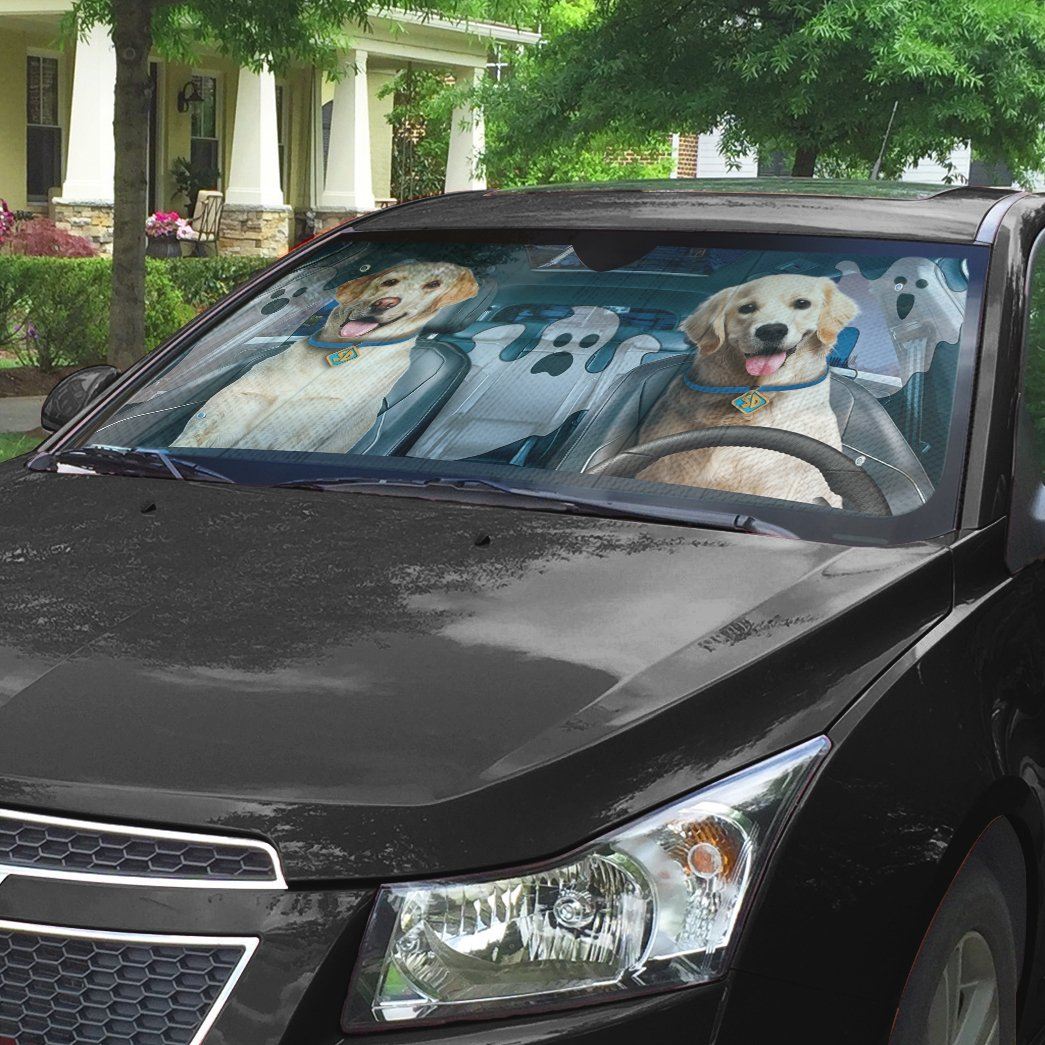 Gearhumans 3D Halloween Golden Retriever Custom Car Auto Sunshade
