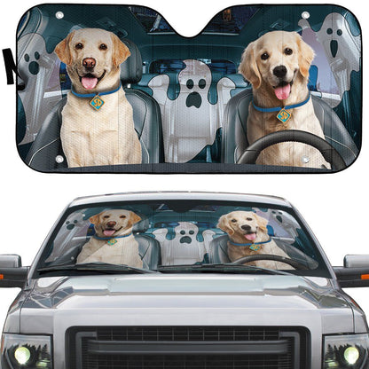 Gearhumans 3D Halloween Golden Retriever Custom Car Auto Sunshade