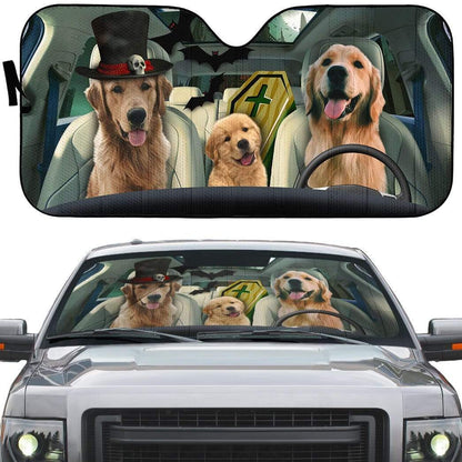 Gearhumans 3D Halloween Golden Retriever Custom Car Auto Sunshade