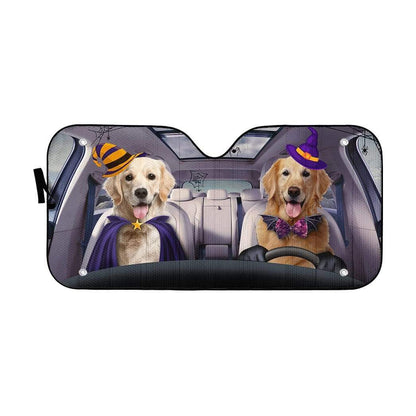 Gearhumans 3D Halloween Golden Retriever Custom Car Auto Sunshade