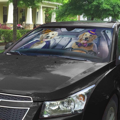 Gearhumans 3D Halloween Golden Retriever Custom Car Auto Sunshade