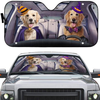 Gearhumans 3D Halloween Golden Retriever Custom Car Auto Sunshade