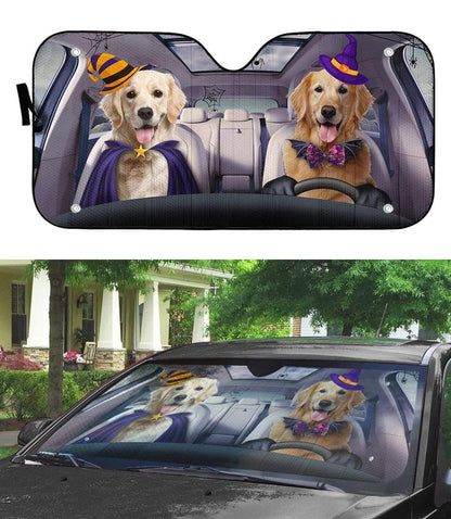 Gearhumans 3D Halloween Golden Retriever Custom Car Auto Sunshade