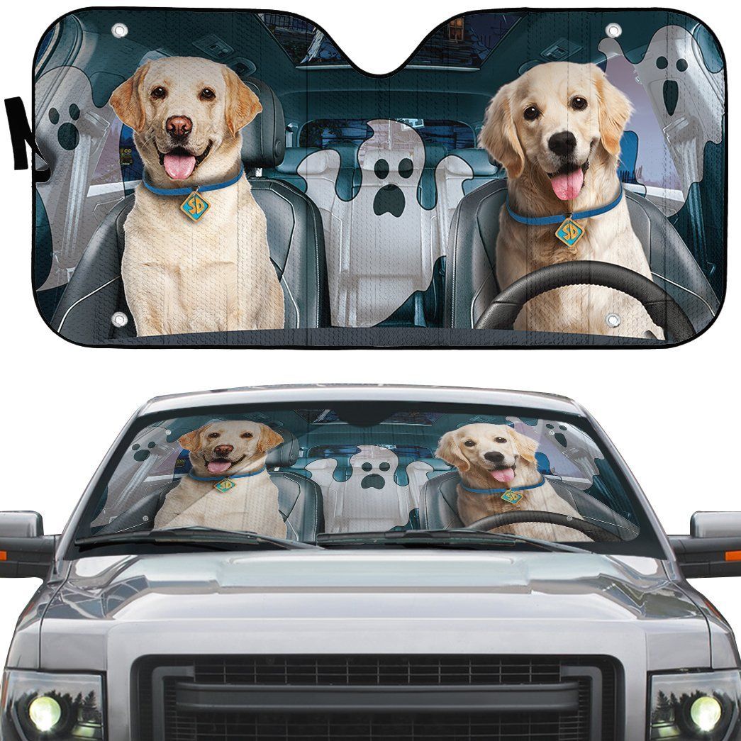Gearhumans 3D Halloween Golden Retriever Custom Car Auto Sunshade