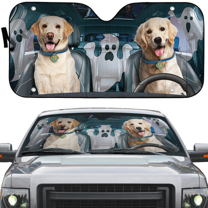 Gearhumans 3D Halloween Golden Retriever Custom Car Auto Sunshade