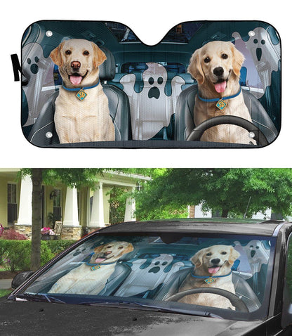 Gearhumans 3D Halloween Golden Retriever Custom Car Auto Sunshade