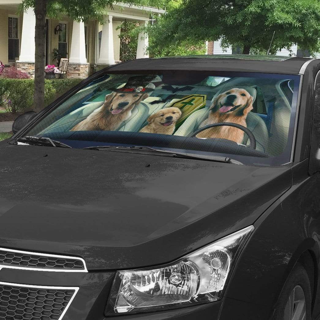 Gearhumans 3D Halloween Golden Retriever Custom Car Auto Sunshade