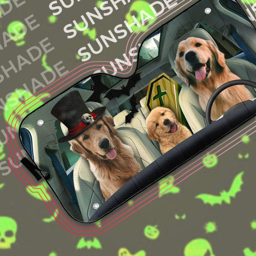 Gearhumans 3D Halloween Golden Retriever Custom Car Auto Sunshade