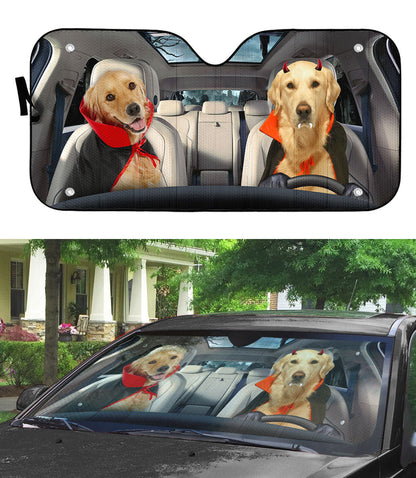 Gearhumans 3D Halloween Golden Retriever Dogs Vampire Custom Car Auto Sunshade