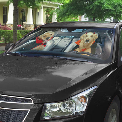 Gearhumans 3D Halloween Golden Retriever Dogs Vampire Custom Car Auto Sunshade