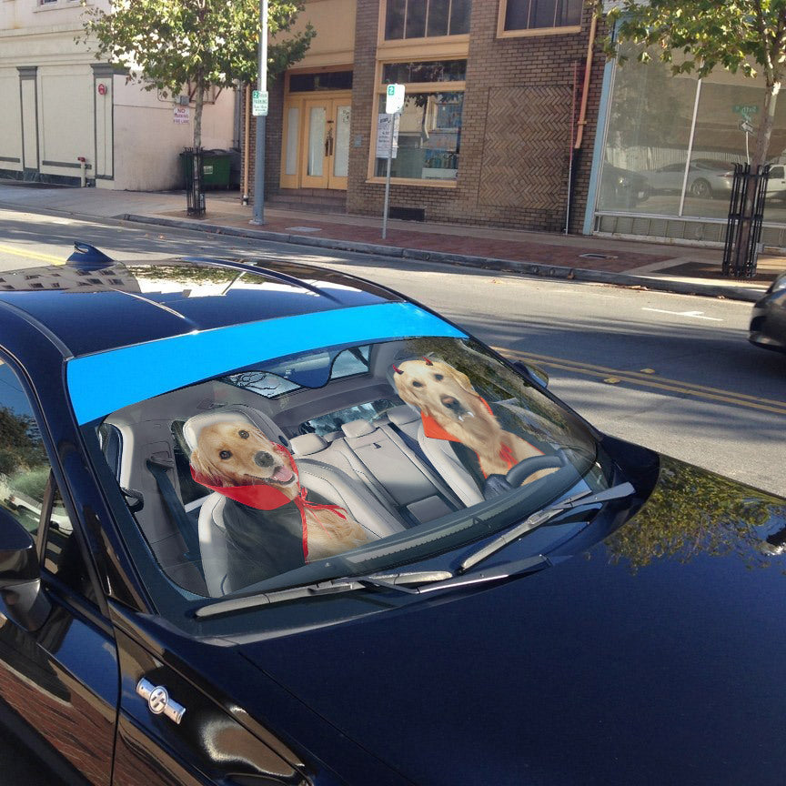 Gearhumans 3D Halloween Golden Retriever Dogs Vampire Custom Car Auto Sunshade