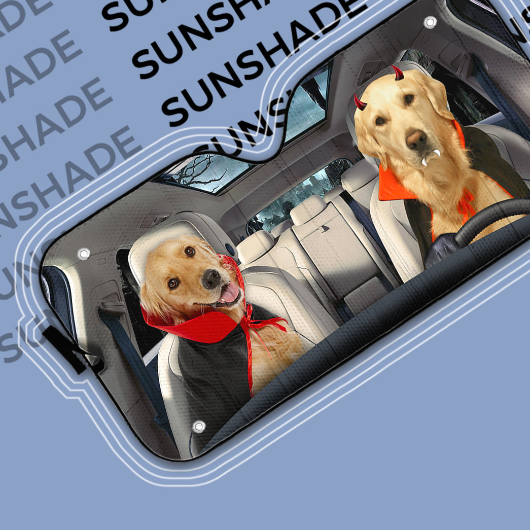 Gearhumans 3D Halloween Golden Retriever Dogs Vampire Custom Car Auto Sunshade