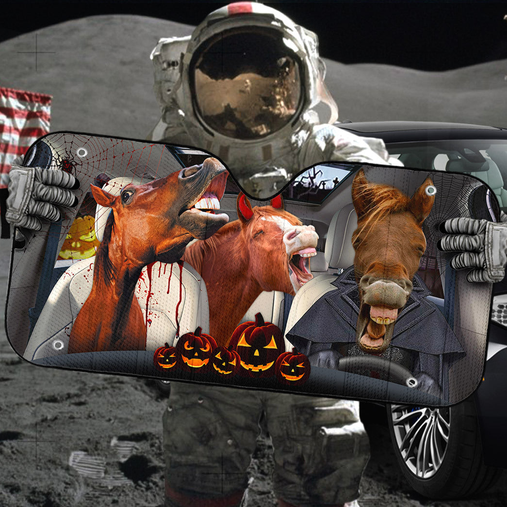 Gearhumans 3D Halloween Horses Family Custom Car Auto Sunshade