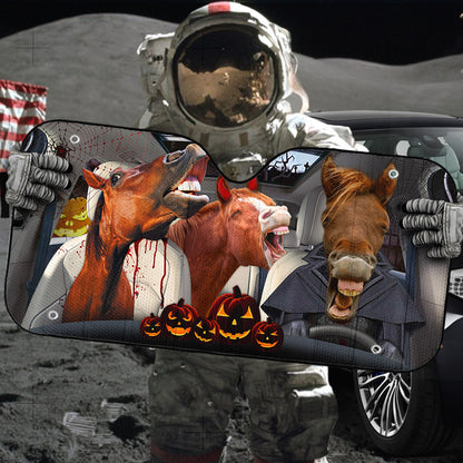 Gearhumans 3D Halloween Horses Family Custom Car Auto Sunshade