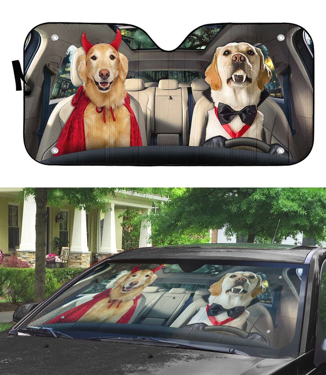 Gearhumans 3D Halloween Labrador Retriever Dogs Vampire Custom Car Auto Sunshade