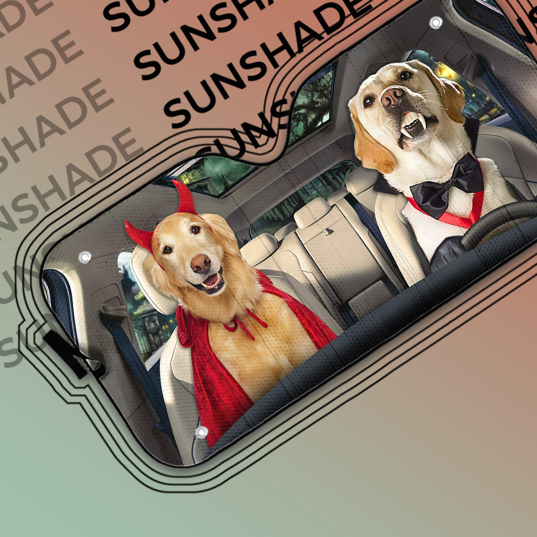 Gearhumans 3D Halloween Labrador Retriever Dogs Vampire Custom Car Auto Sunshade