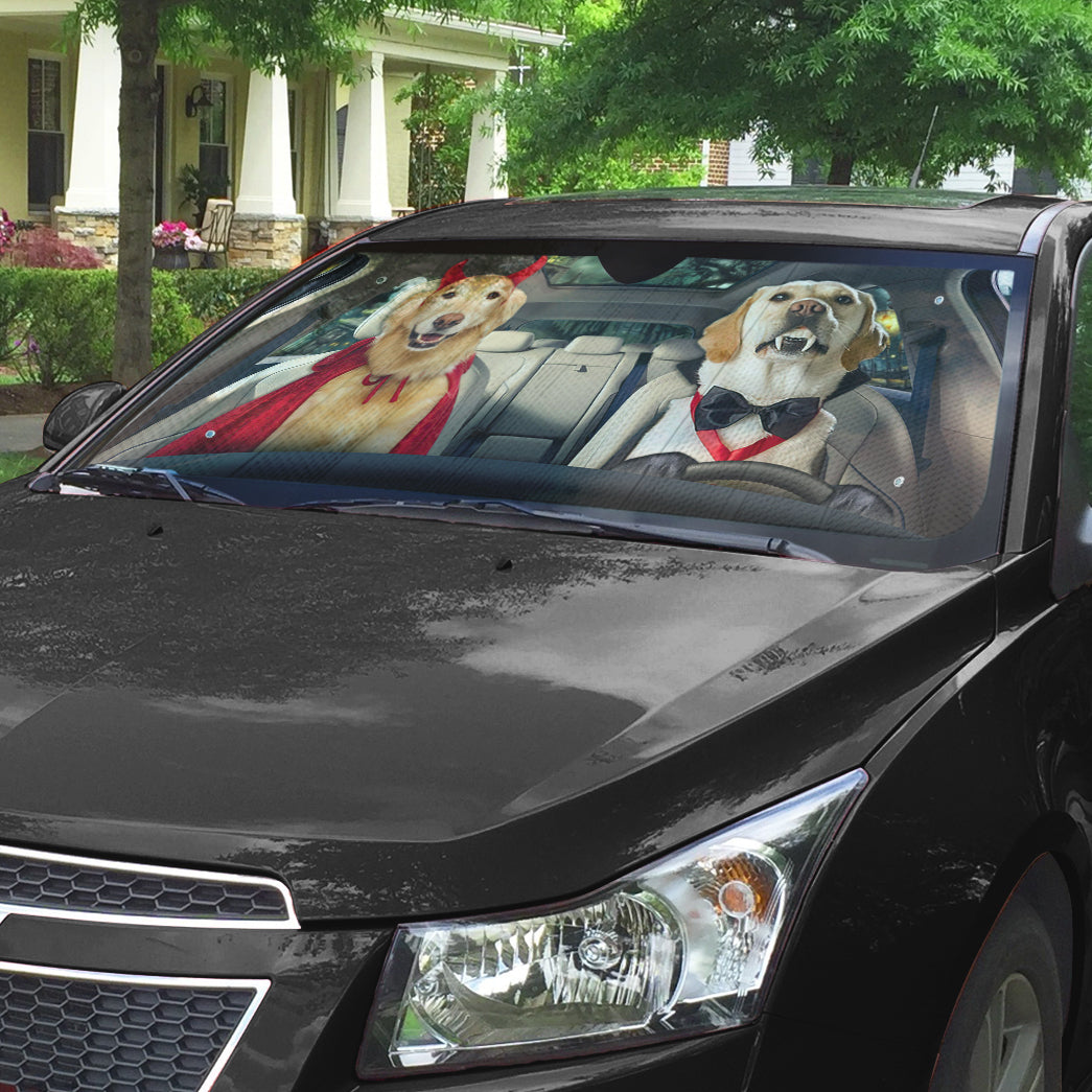 Gearhumans 3D Halloween Labrador Retriever Dogs Vampire Custom Car Auto Sunshade