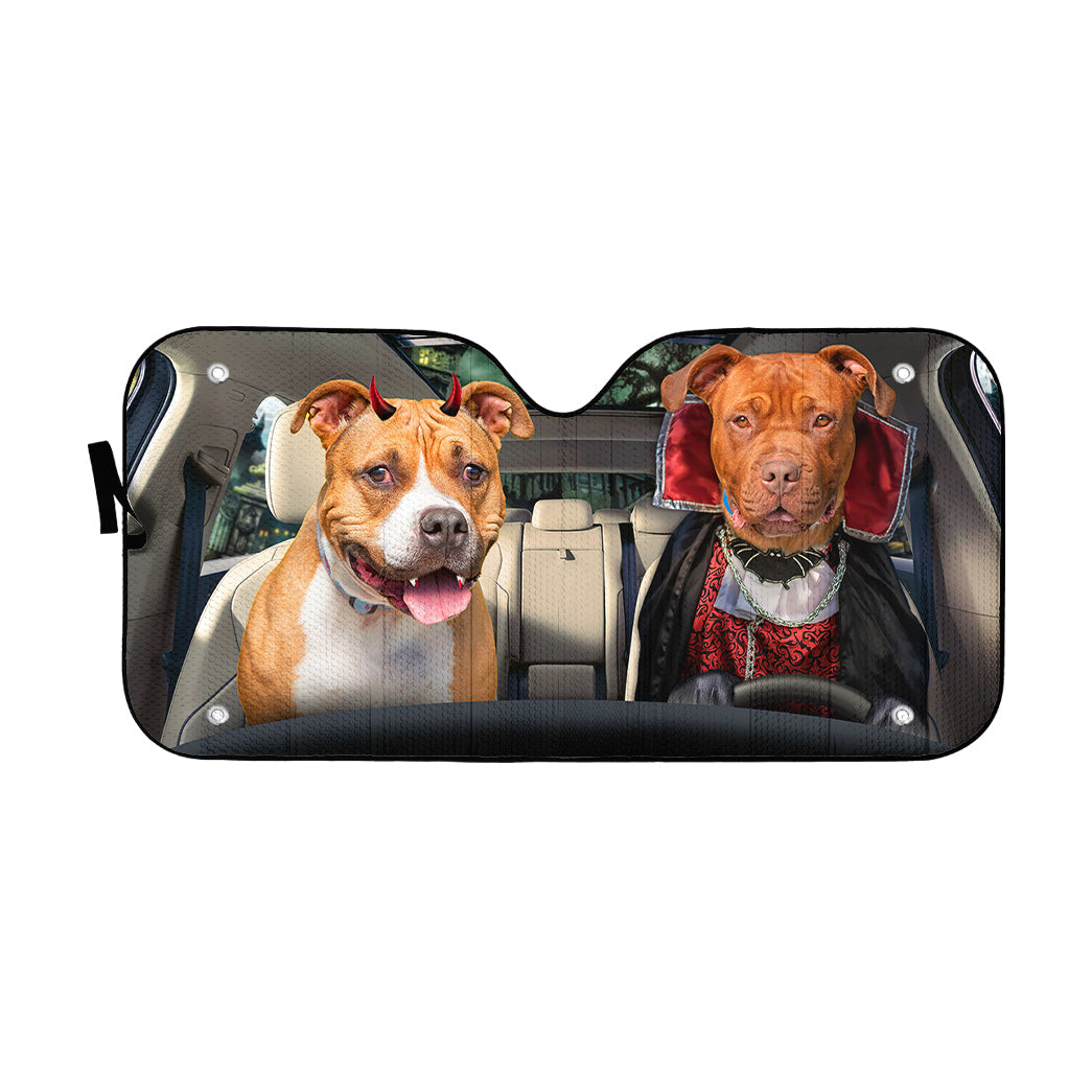 Gearhumans 3D Halloween Pitbull Dogs Vampire Custom Car Auto Sunshade