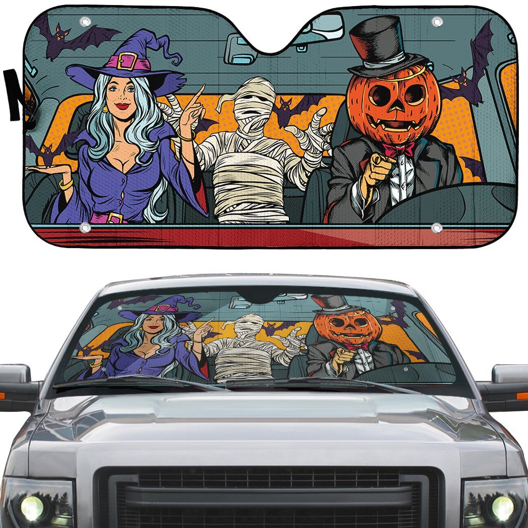 Gearhumans 3D Halloween Pop Art Custom Car Auto Sunshade