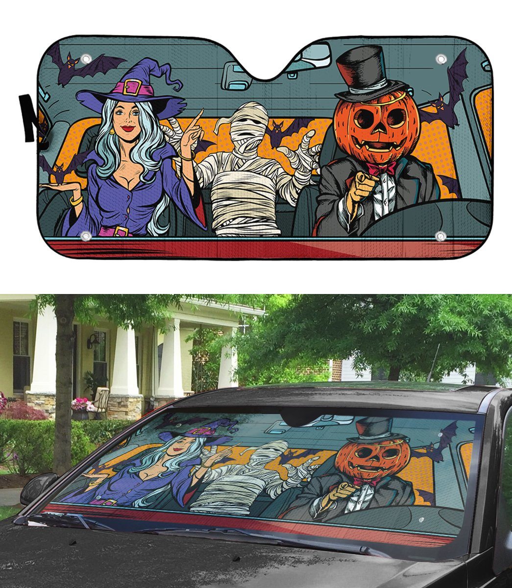 Gearhumans 3D Halloween Pop Art Custom Car Auto Sunshade