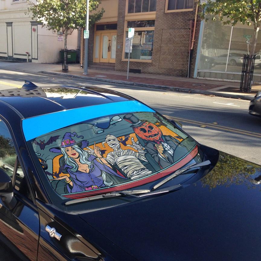 Gearhumans 3D Halloween Pop Art Custom Car Auto Sunshade