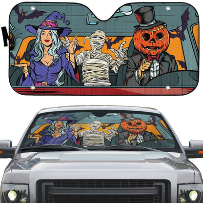 Gearhumans 3D Halloween Pop Art Custom Car Auto Sunshade