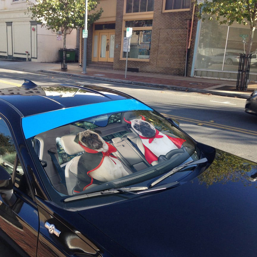 Gearhumans 3D Halloween Pug Dogs Vampire Custom Car Auto Sunshade