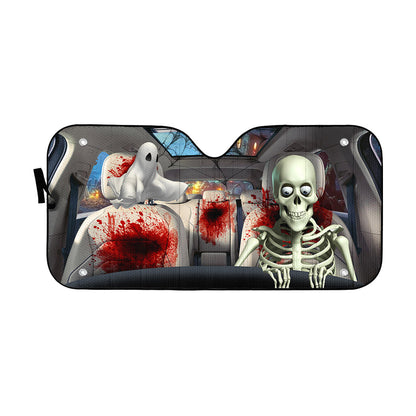 Gearhumans 3D Halloween Skeleton Blood Custom Car Auto Sunshade