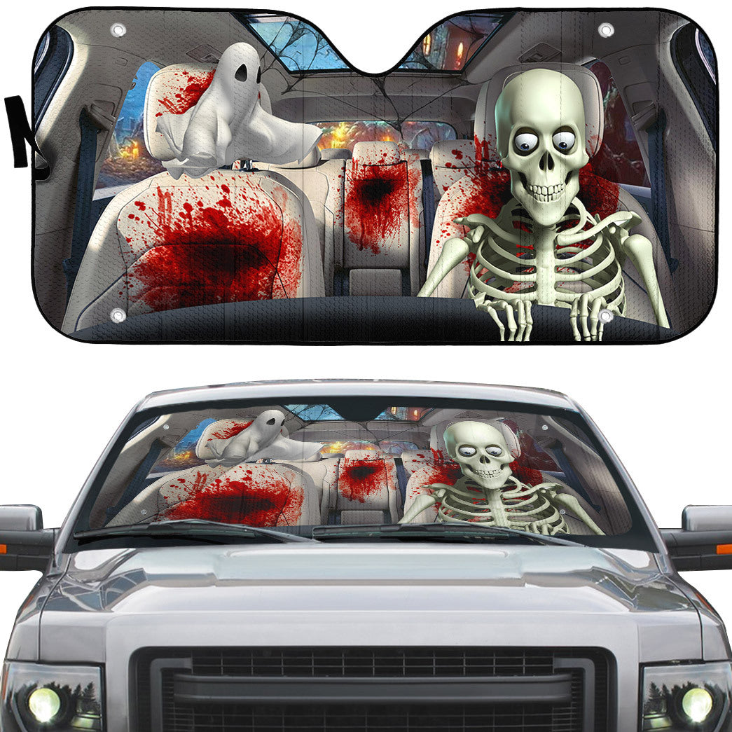 Gearhumans 3D Halloween Skeleton Blood Custom Car Auto Sunshade