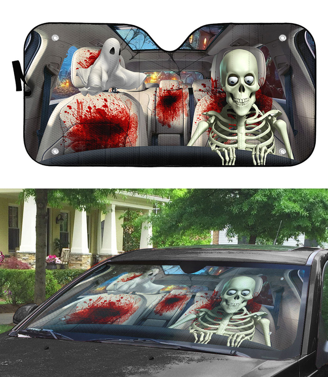 Gearhumans 3D Halloween Skeleton Blood Custom Car Auto Sunshade