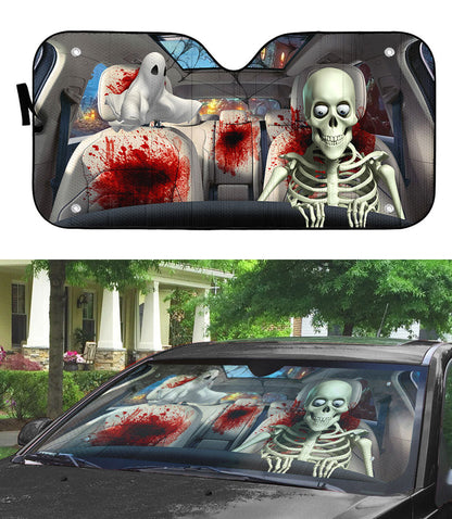 Gearhumans 3D Halloween Skeleton Blood Custom Car Auto Sunshade