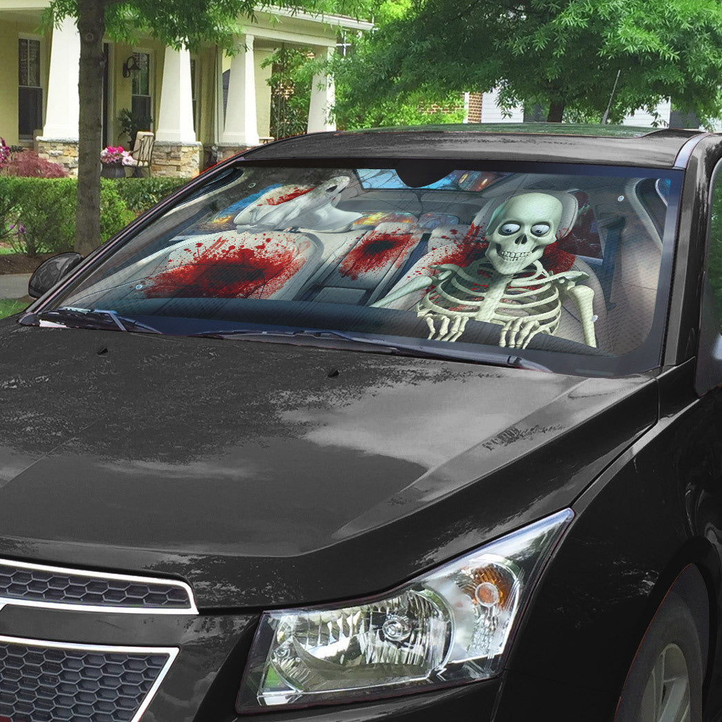 Gearhumans 3D Halloween Skeleton Blood Custom Car Auto Sunshade