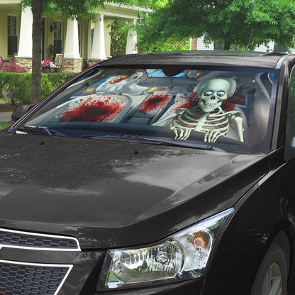 Gearhumans 3D Halloween Skeleton Blood Custom Car Auto Sunshade