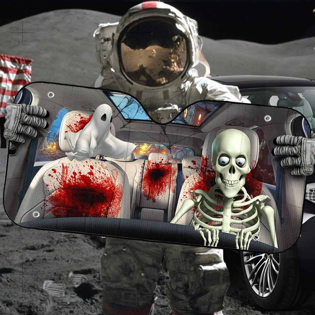 Gearhumans 3D Halloween Skeleton Blood Custom Car Auto Sunshade