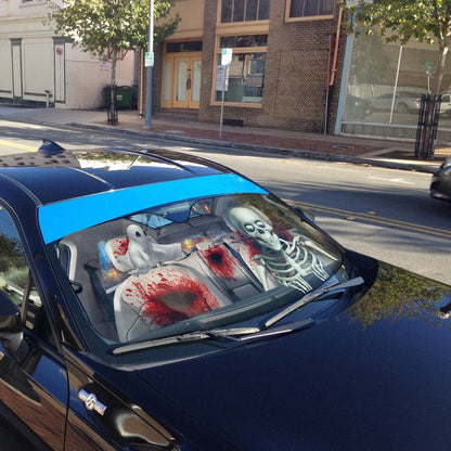 Gearhumans 3D Halloween Skeleton Blood Custom Car Auto Sunshade