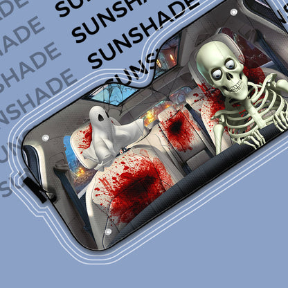 Gearhumans 3D Halloween Skeleton Blood Custom Car Auto Sunshade