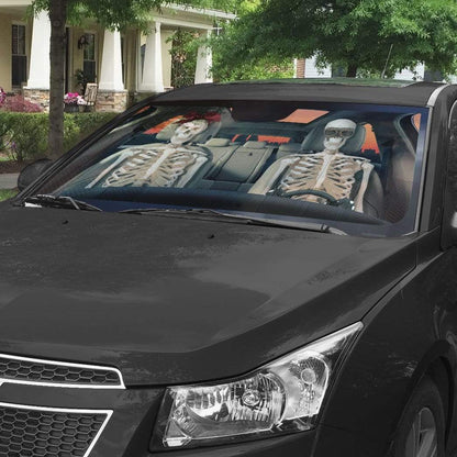 Gearhumans 3D Halloween Skeleton Couple Custom Car Auto Sunshade