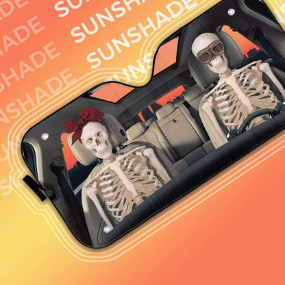 Gearhumans 3D Halloween Skeleton Couple Custom Car Auto Sunshade