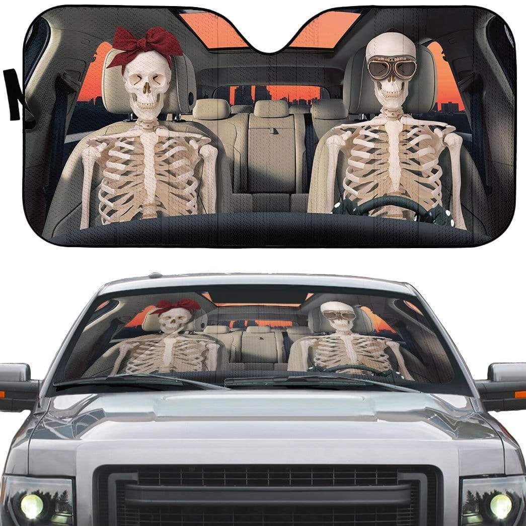 Gearhumans 3D Halloween Skeleton Couple Custom Car Auto Sunshade