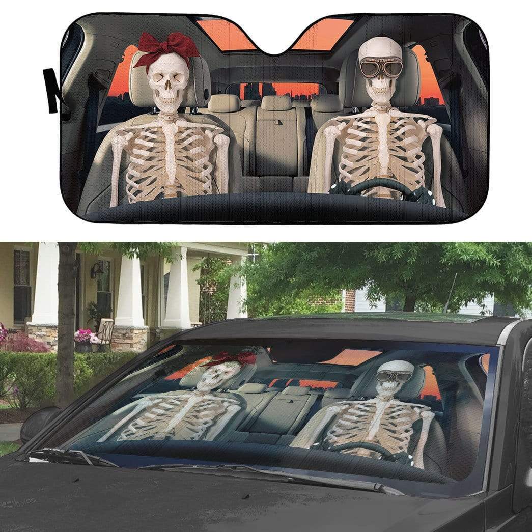 Gearhumans 3D Halloween Skeleton Couple Custom Car Auto Sunshade