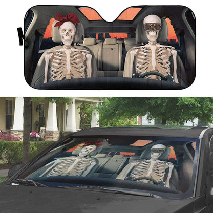 Gearhumans 3D Halloween Skeleton Couple Custom Car Auto Sunshade