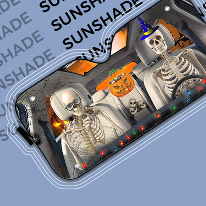 Gearhumans 3D Halloween Skeleton Couple Skull Custom Car Auto Sunshade
