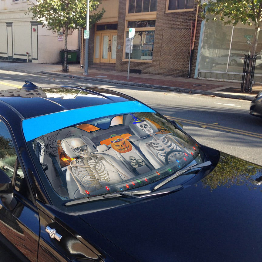 Gearhumans 3D Halloween Skeleton Couple Skull Custom Car Auto Sunshade